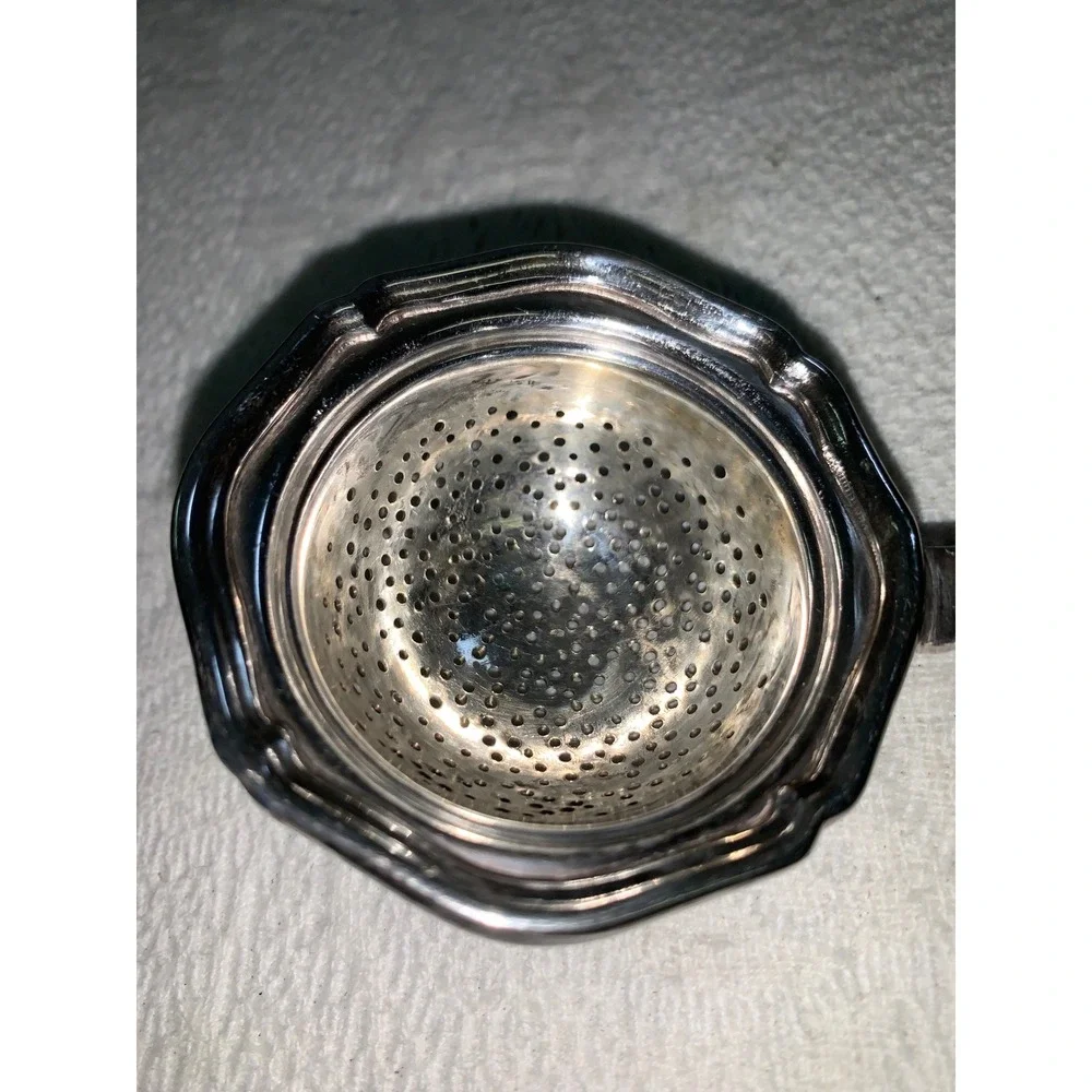 Vintage Italian 800 Silver Tea Strainer Octagonal Cup Infuser Fiddle Handle